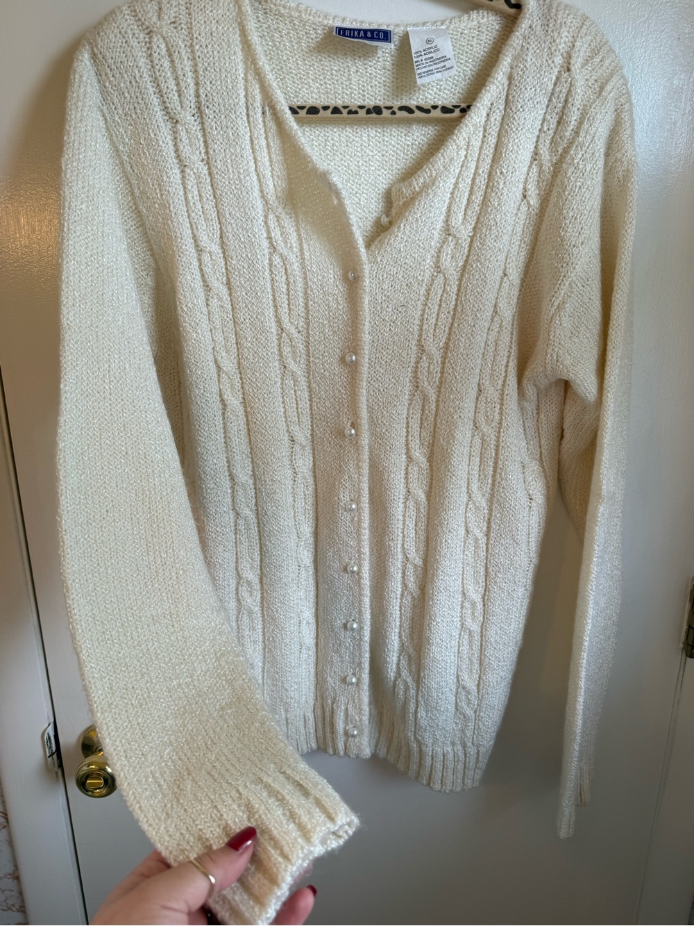 Vintage Cream Cable Knit Cardigan ✨ Faux Pearl Buttons | XL